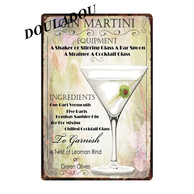 [Douladou] Cocktail Lounge Mai Tai Наклейка на стену жестяная вывеска металлическая вывеска Маргарита GIN FIZZ винтажная картина для паба магазин плакат 20x30 см - Цвет: 17