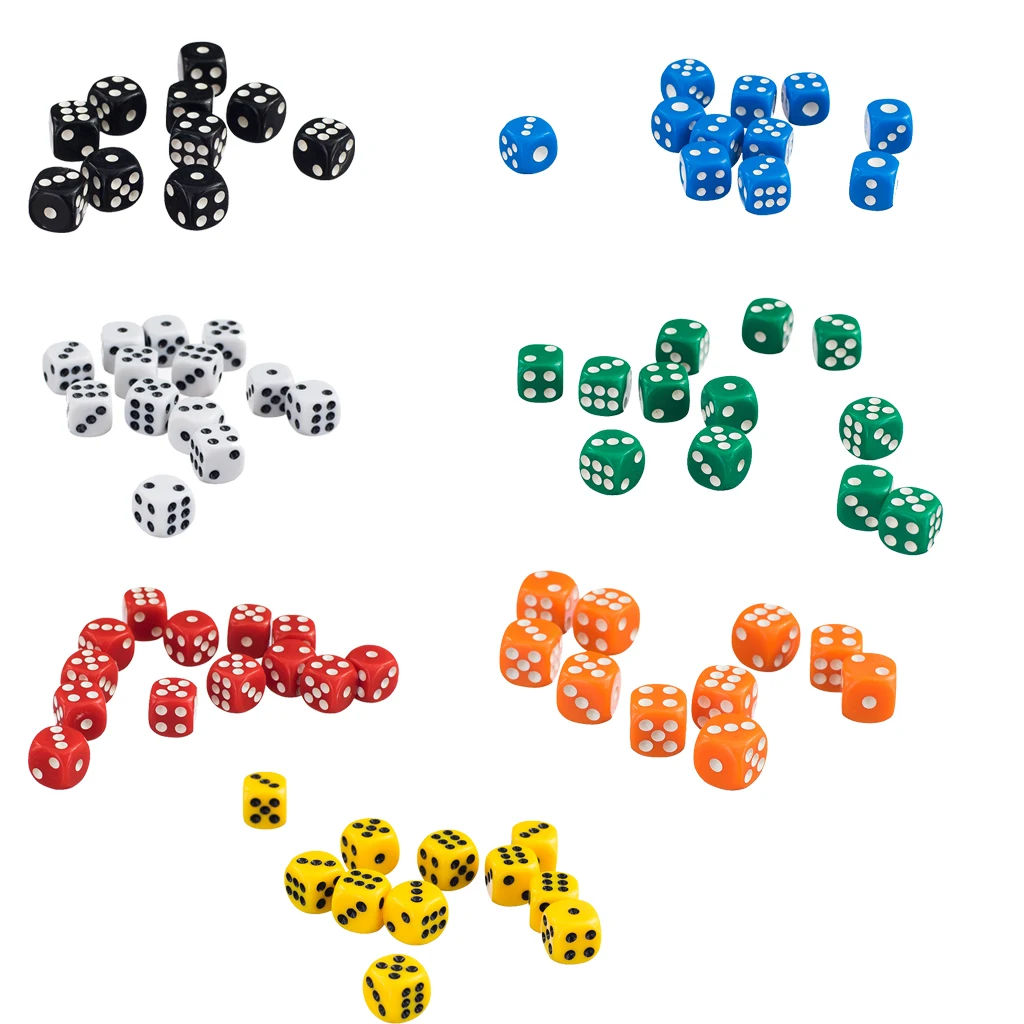 Hot Sale 50 x 12mm Opaque 6 Sided Spot Dice Games D6 RPG Gambling Dice Party Board Games Supplies Accessories 