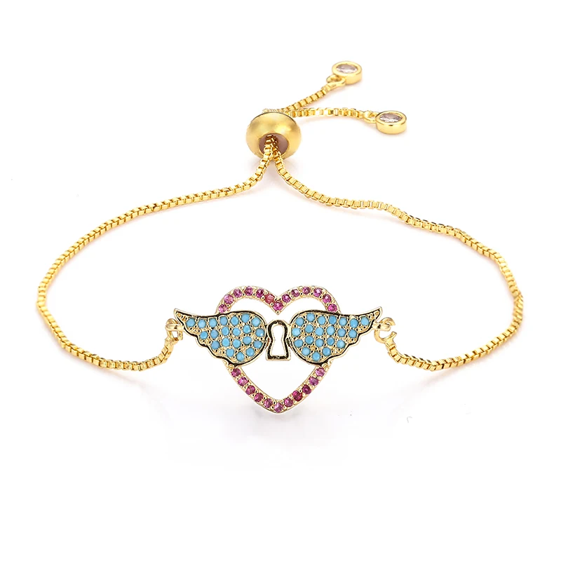 Модные женские браслеты с радужным сердцем, ювелирные изделия, золотой cz цветной браслет с цирконом, регулируемый браслет-цепочка для женщин
