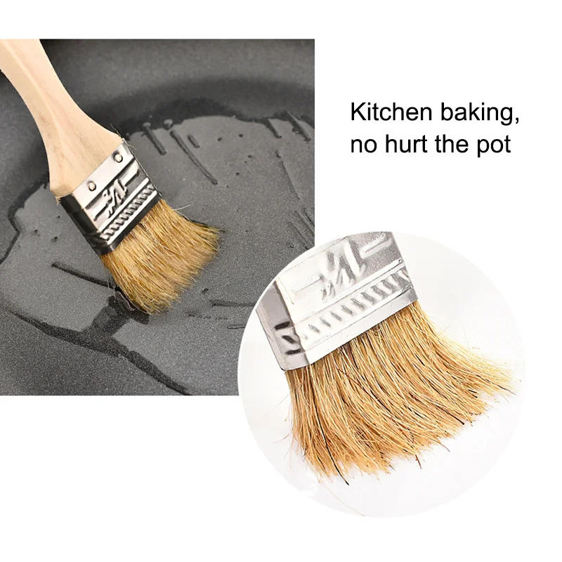 2 Pcs BBQ Wood Handle Brush Barbecue Cooking Bristle Brushes Kitchen Outdoor Gadgets Tools JS23