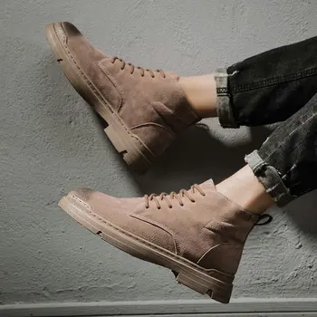 

Men Desert Boots Shoes Suede Leather short Waterproof Ankle Outdoor Working winter snow boots with fur A57-17