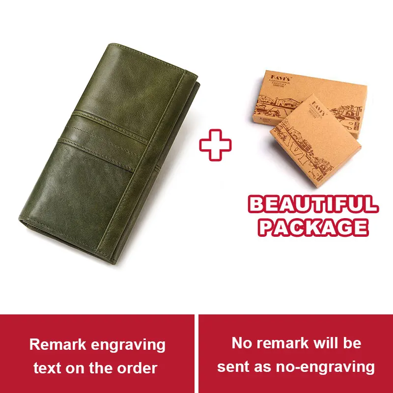 Green L Box KAVIS гравировка натуральная кожа Для женщин кошелек женский Hasp Portomonee клатч, сумочка для денег Длинные удобный держатель для карт - Цвет: Green L Box