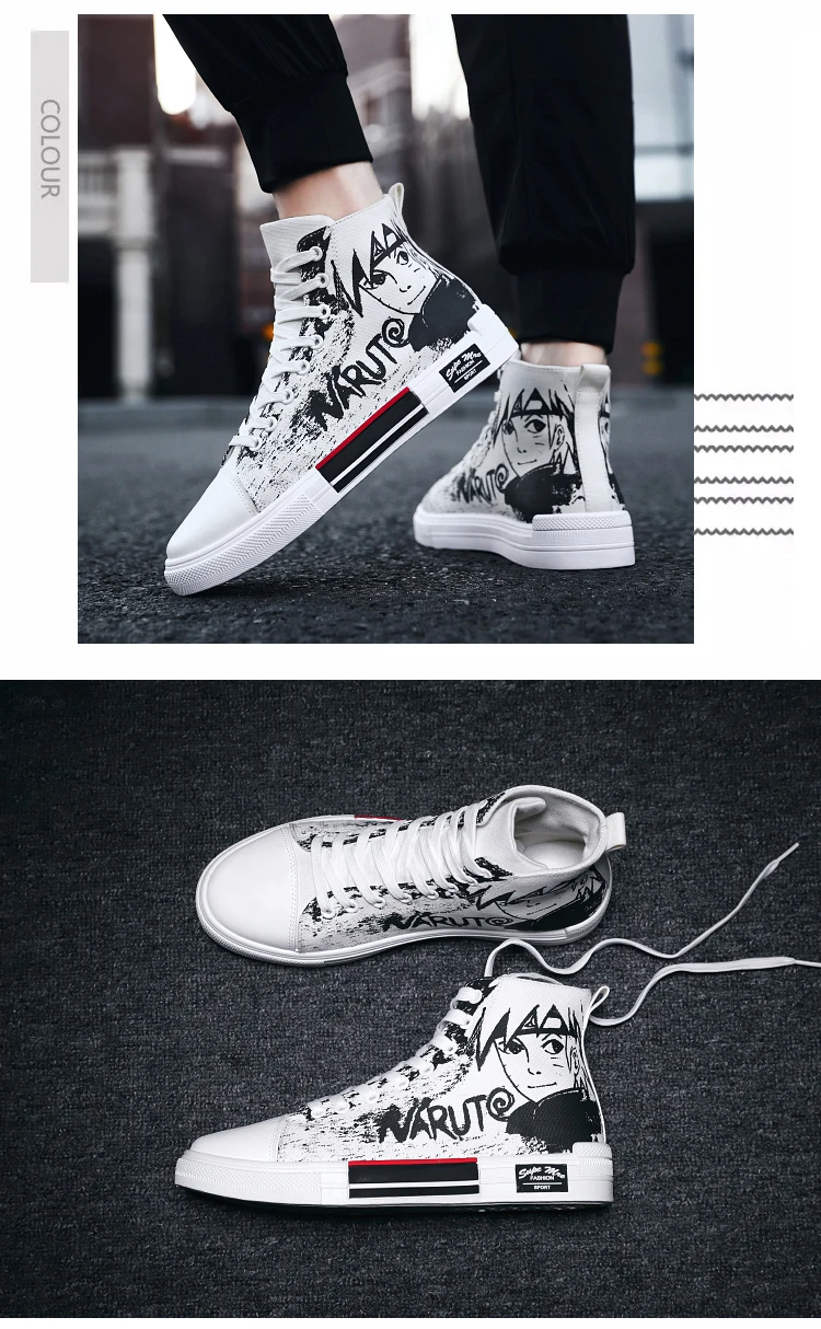 HYFMWZS/Модная Мужская парусиновая обувь с рисунком Наруто; zapatillas hombre deportiva; дышащая Высокая обувь; sapatos masculino; размеры 39-44