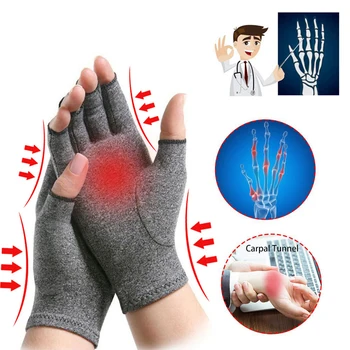 

1 Pair Compression Arthritis Gloves Joint Pain Relief Therapy Wrist Compression Gloves Anti-Slip Half Fingers Garden Work Gloves