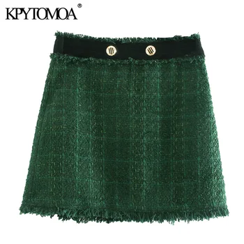 

KPYTOMOA Women 2020 Chic Fashion Patchwork Frayed Tweed Mini Skirt Vintage A Line Side Zipper Female Skirts Casual Faldas Mujer