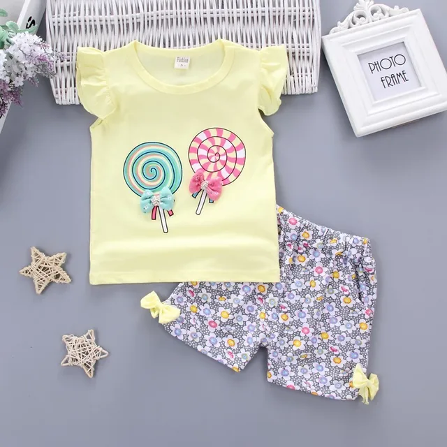 New Baby Girls Clothing Outfits Brand Summer Newborn Infant Sleeveless T-shirt Shorts 2pc/Sets Clothes Casual Sports Tracksuits Bangtang V Yellow