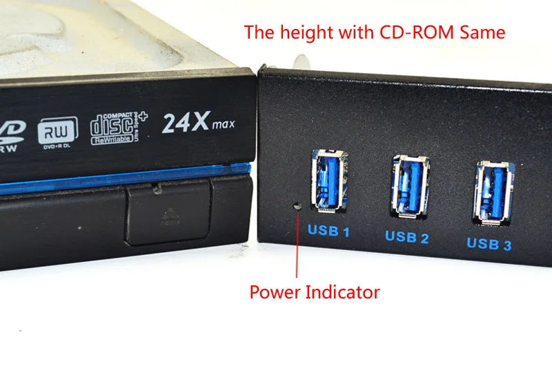 7 Порты USB 3,0 концентратор 5 Гбит/с 5,2" CD-Встроенная память отсек для жесткого диска компакт-дисков Встроенная память спереди Панель для компьютера чехол USB 3,0 19-контактный разъем для Тип-A входящий штекер кабеля