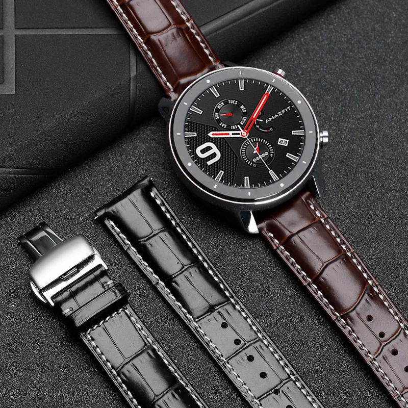 22 мм ремешок из натуральной кожи для AMAZFIT GTS/GTR 47 сменный Amazfit Stratos Pace 2 Аксессуары