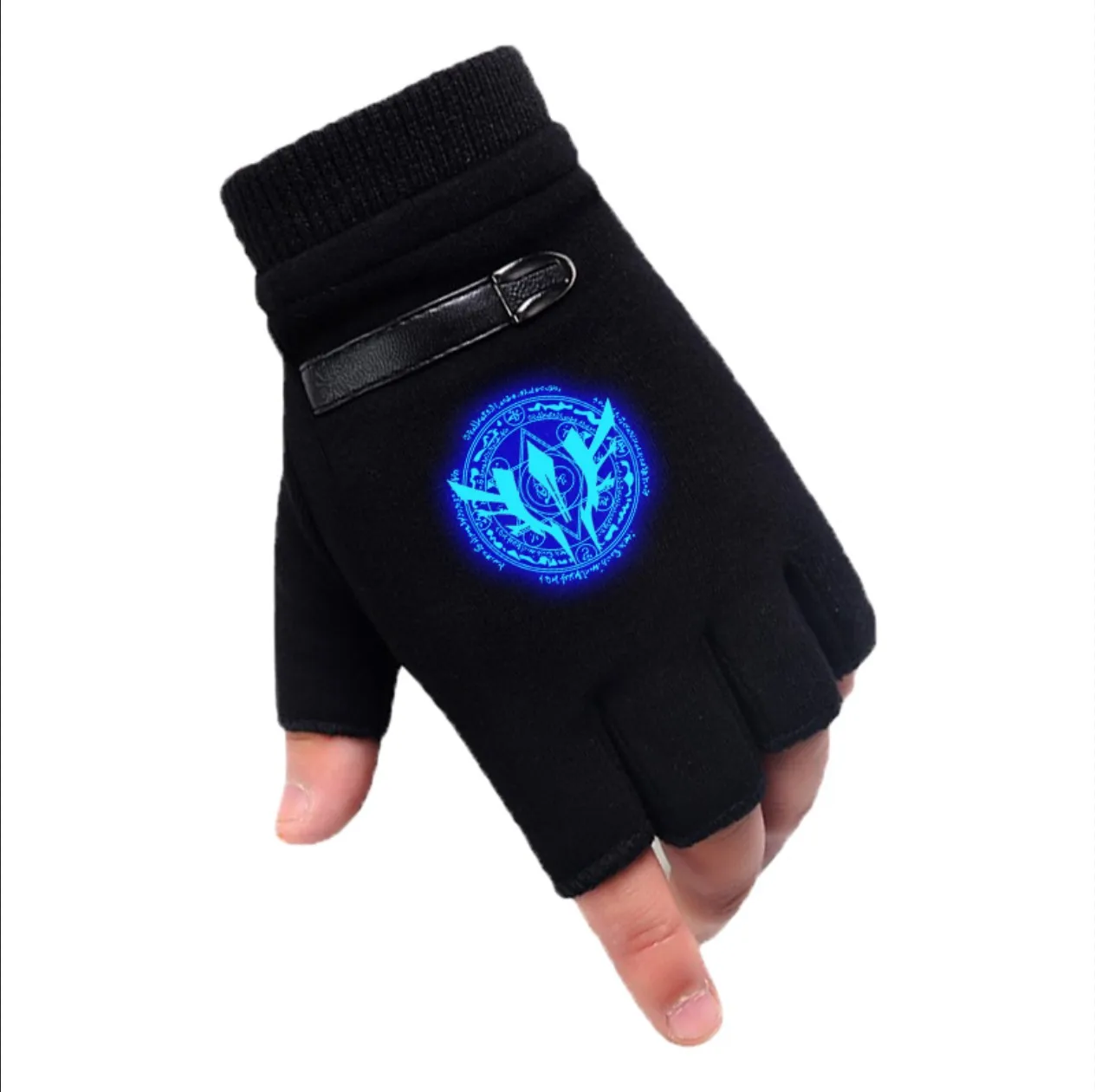 Winter Anime Fate/stay Night  Glove Half Finger Couple Cartoon Fate Zero Mitten Print Black Plus cashmere Unisex Cosplay Gift