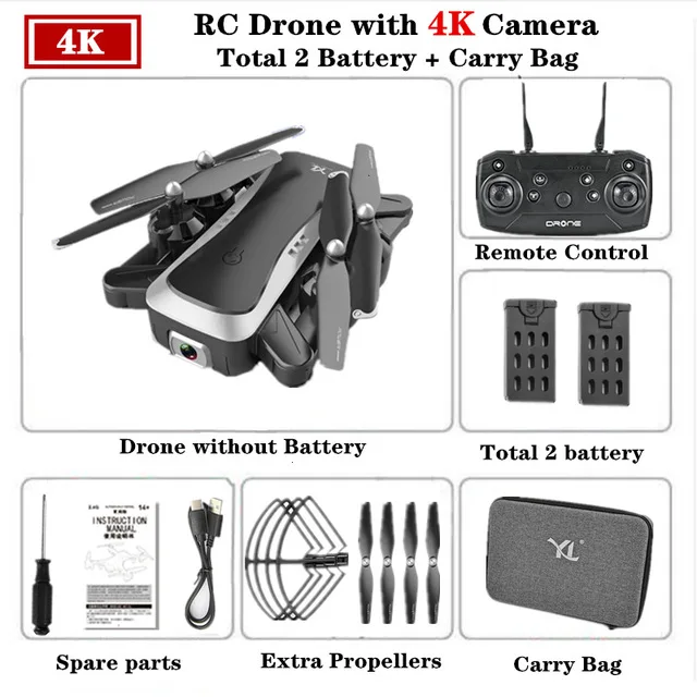 Black 4K bag 2B Дрон камера 4k WiFi Квадрокоптер оптический поток парение высота держать двойная камера RC вертолет полёт 20 минут Дрон с камерой HD - Цвет: Black 4K bag 2B
