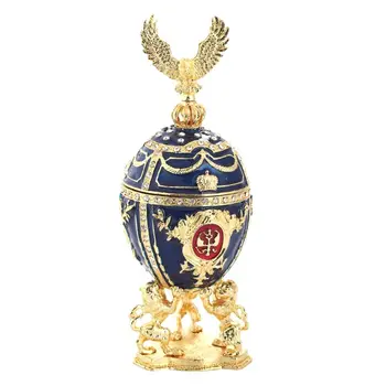 

Eagle Faberge-Egg Hand Painted Jewelry Trinket Box Gift for Easter Home Decor Q0KE
