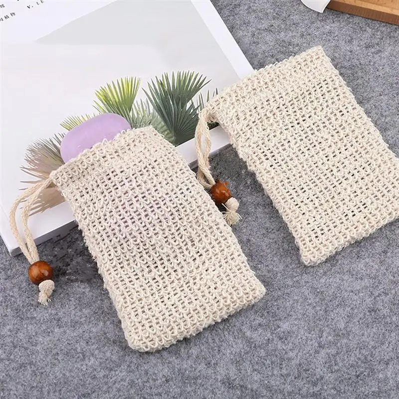 6pcs Exfoliating Soap Pouch Scrubbing Foam Net with Wooden Bead Handmade Soap Storage Bags for Bath Shower