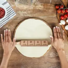 Принт с рождественским лосем деревянная скалка для теста выгравированный ролик для выпечки печенья