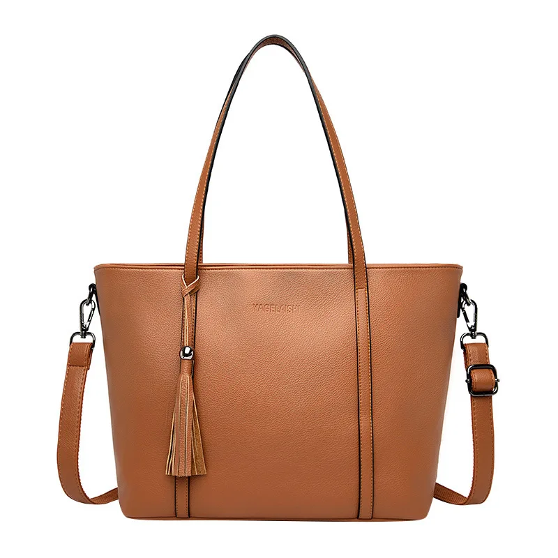 buy Female Bag 2019 New Fashion Simple Tassel Genuine Leather Shoulder Bags Luxury Handbags Women Bags Designer Large Capacity Totes