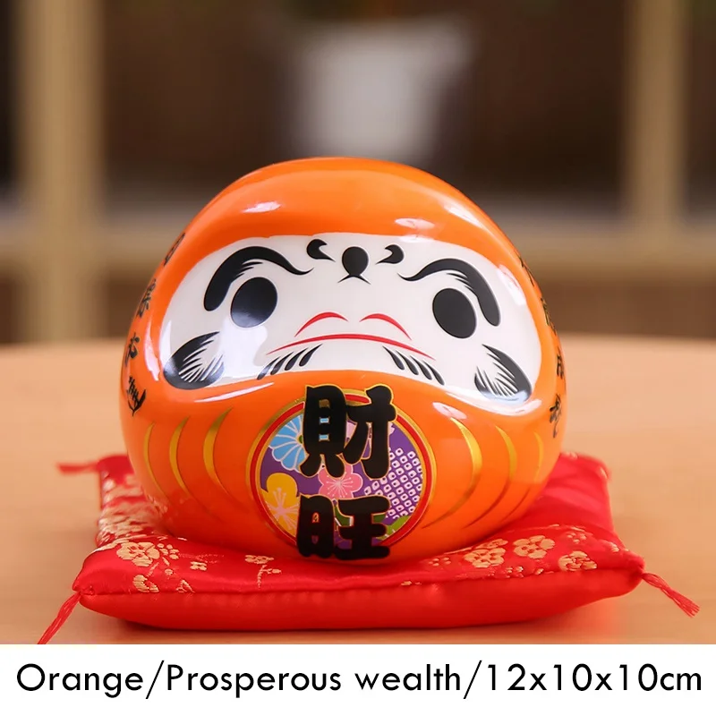 4,5 дюймов Maneki Neko Daruma орнамент керамическая статуя кота подарок для украшения дома фэн-шуй копилка - Цвет: Orange