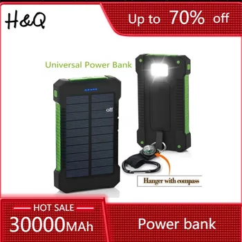 

Solar Power Bank Waterproof 30000mAh Solar Charger USB Ports External Charger Powerbank for Xiaomi 5S Smartphone with LED Light