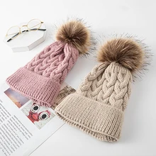 1-8 Age Wool Children's Fashion Hat Simple Solid Color Knitted Thickened Parent-child Winter Warm Kid Hat