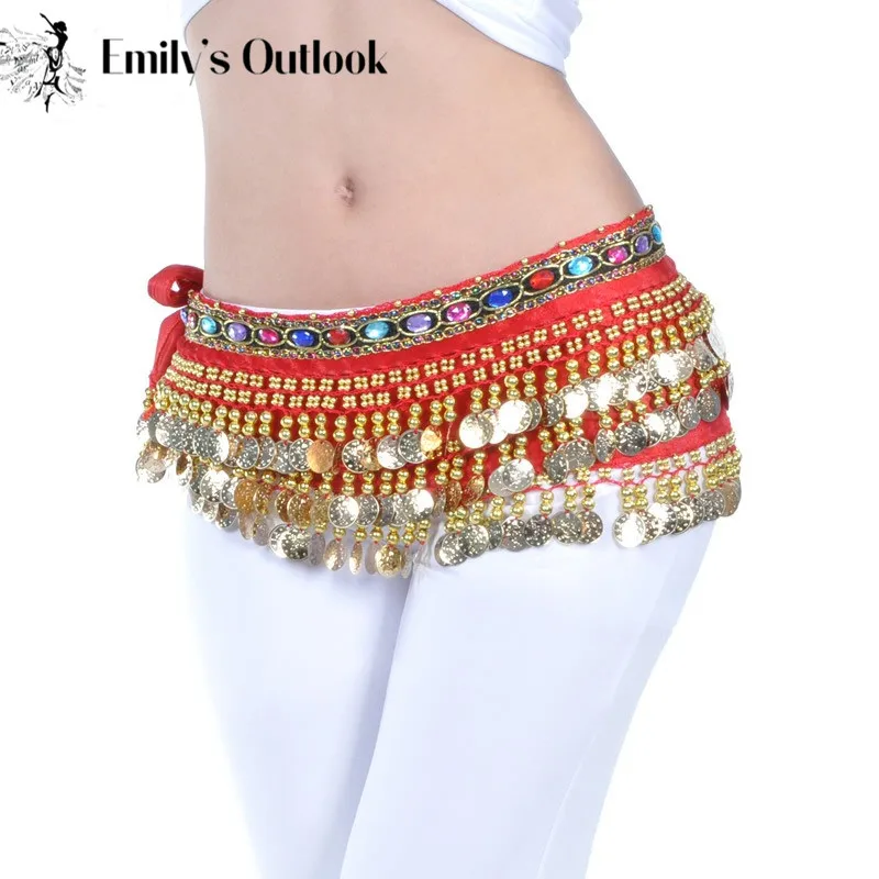 Belly Dance Skirt Velvet Waist Chain Dance Hip Scarf Belt With Dangling Gold 228 Coins