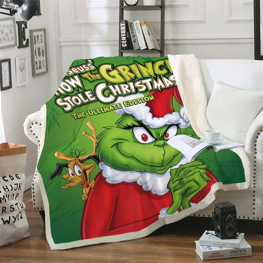 015 Одеяло с капюшоном, плюшевое покрывало, 3D, Grinch, палантин, Рождественский принт, шерпа, флис, микрофибра, пледы, одеяло, подарок, Прямая поставка - Цвет: 015
