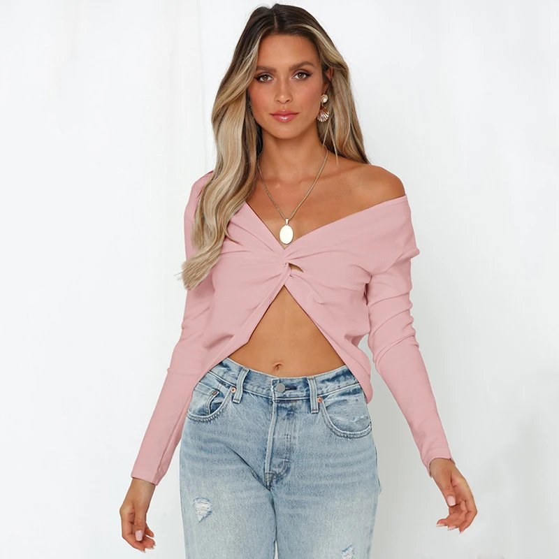 Sweater Women Poncho 2019 Europe And America Autumn Winter New Color Strapless V-neck Exposed Navel Long-sleeved Sexy