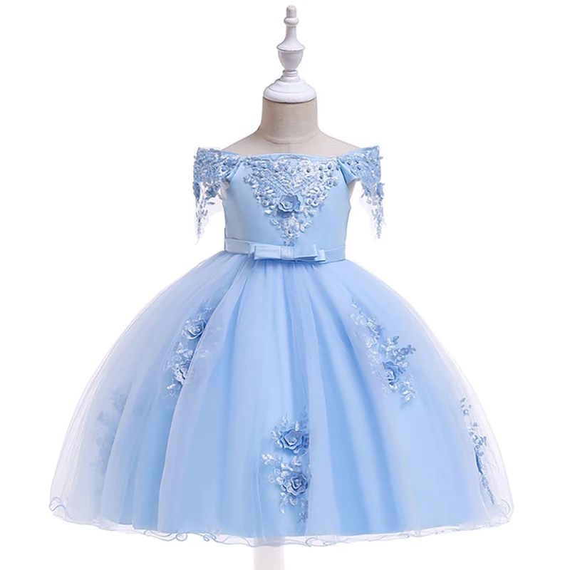 

Newest Fashion Shoulderless Girls Dress Wedding Birthday Ball Gown Dress Applique Princess Dress Pearl Kids Dresses for Girls