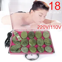 Высокое качество 18 шт./компл. зеленый нефрит тела спа камни лицо массаж спины плиты спа-салон с коробка для нагревания 220 V ysgyp nls