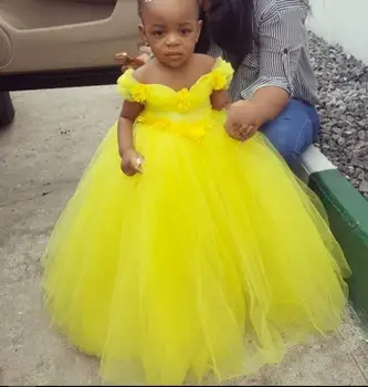 

Baby Girls Birthday Gowns Ball Gown Puffy Tulle 2020 New Customized Little Princess Birthday Party Dresses Size 2-16Y