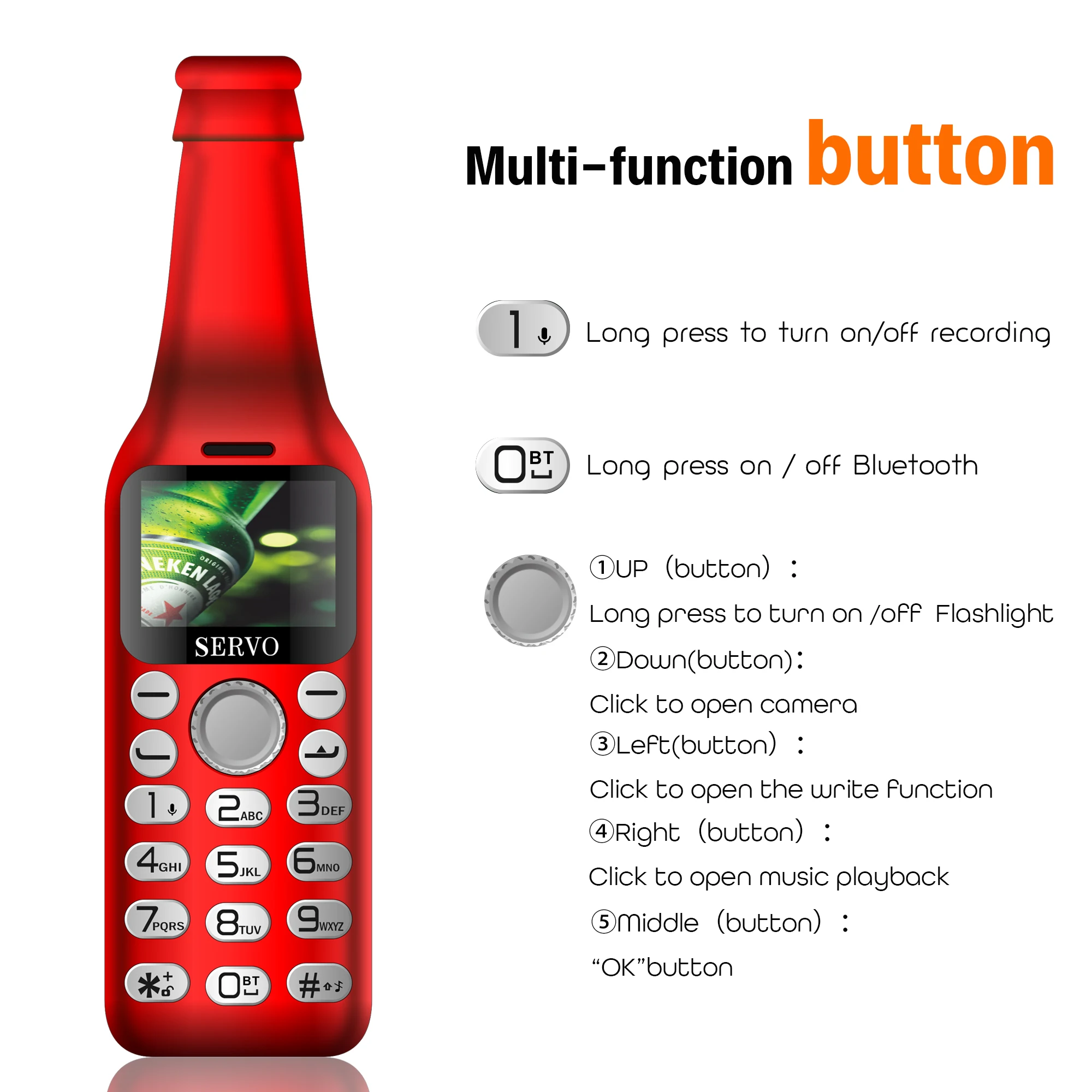 Мини телефон с винной бутылкой SERVO V8 Bluetooth HD волшебный голосовой рекордер две Sim