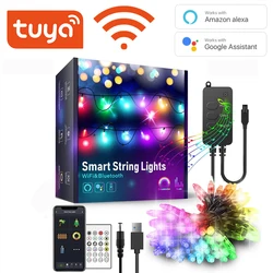 Guirlande lumineuse connectée Tuya, wi fi, Bluetooth, lumières féeriques, contrôle vocal, télécommande pour maison, Alexa et Google Home 
