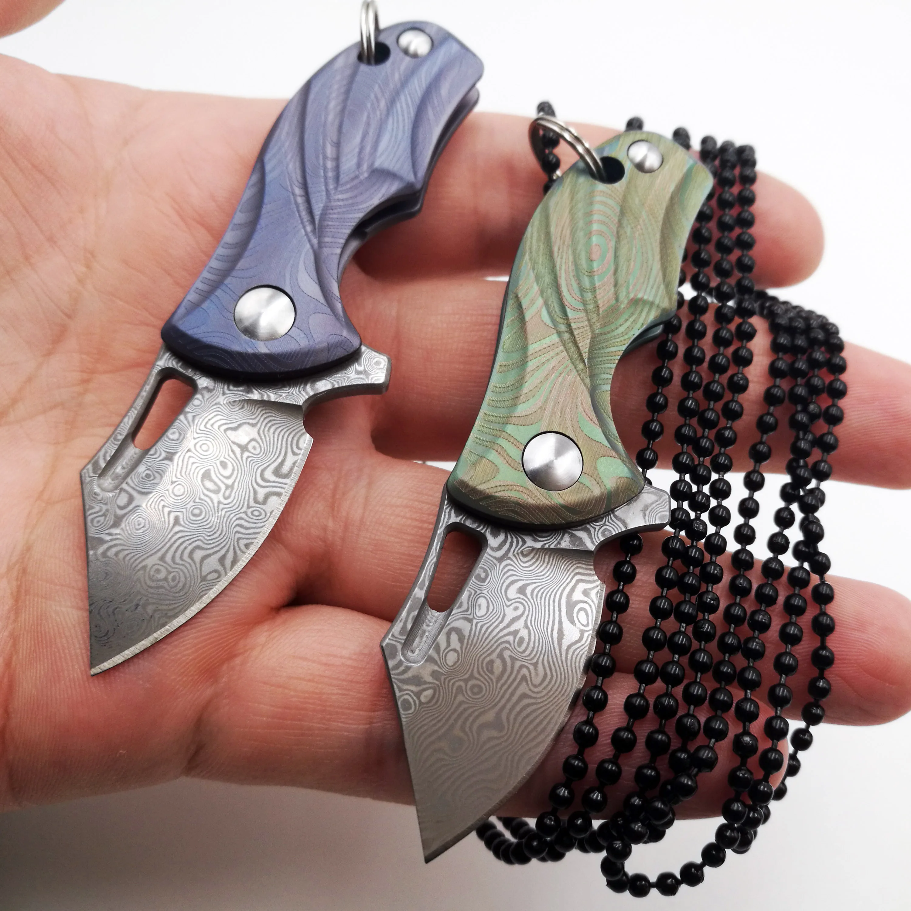

Damascus Mini Folding Knife Titanium Handle Outdoor Survival Hunting Small Pocket Knives Camping Portable Combat Diving EDC Tool
