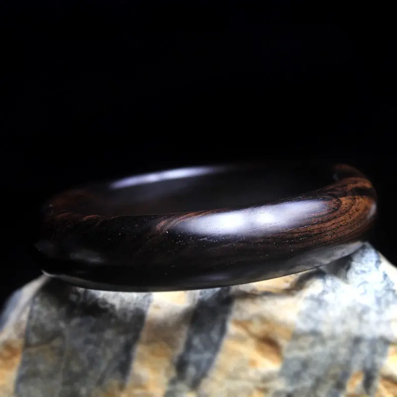 MOROW New Natural Black Sandalwood Ebony Round Charm Bangle Fashion Simple Vintage Bracelet for Women Men Birthday Party Gift (10)