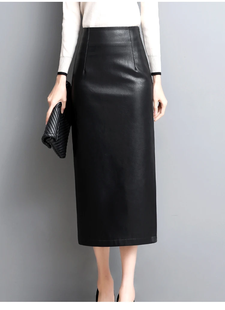 Lautaro Spring Autumn Long Black Faux Leather Pencil Midi Skirt Women with  Side Slit Zipper High Waist Luxury Elegant Buttoms| | - AliExpress