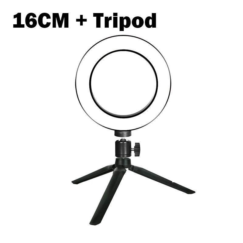 16CM LED Tripod 16/26 см 10 дюймов Фотография СВЕТОДИОДНЫЙ селфи кольцо светильник Камера телефон кольцевая лампа с настольные штативы для макияжа мобильного телефона в реальном времени Studio - Цвет: 16CM LED Tripod