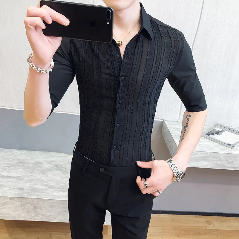 British Style Summer Men White Shirt Tuxedo Brand New Half Sleeve Mens Shirts Dress Slim Fit Night Club Striped Blouse Men Aliexpress Men S Clothing