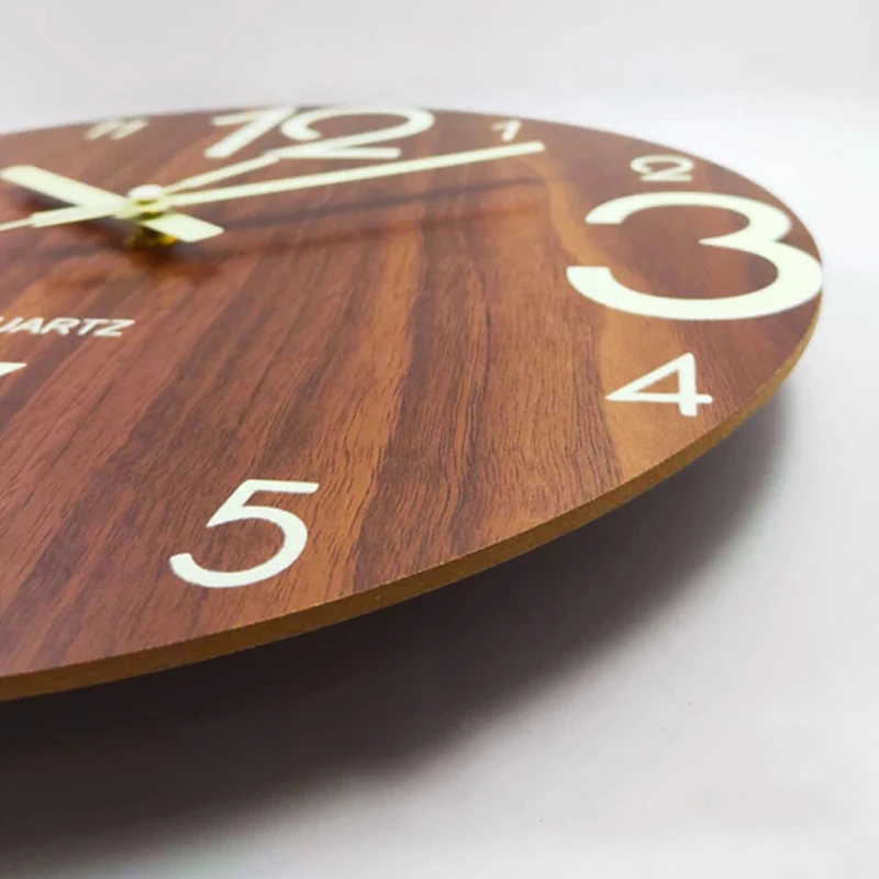 12 Inch Luminous Wall Clock Silent for Kitchen Living Room Decoration Glow in Night Wooden Number Wall Clock Art Home Decor