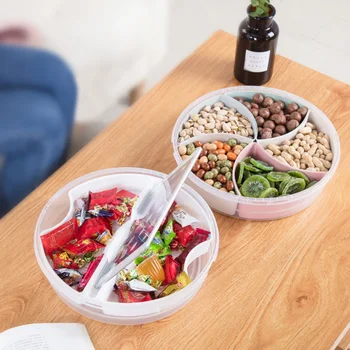 

Household Plastic Snacks Boxes With Handle Lid Fruit Candy Treats Serving Tray Organizer Dispenser Container Kitchen Supplies