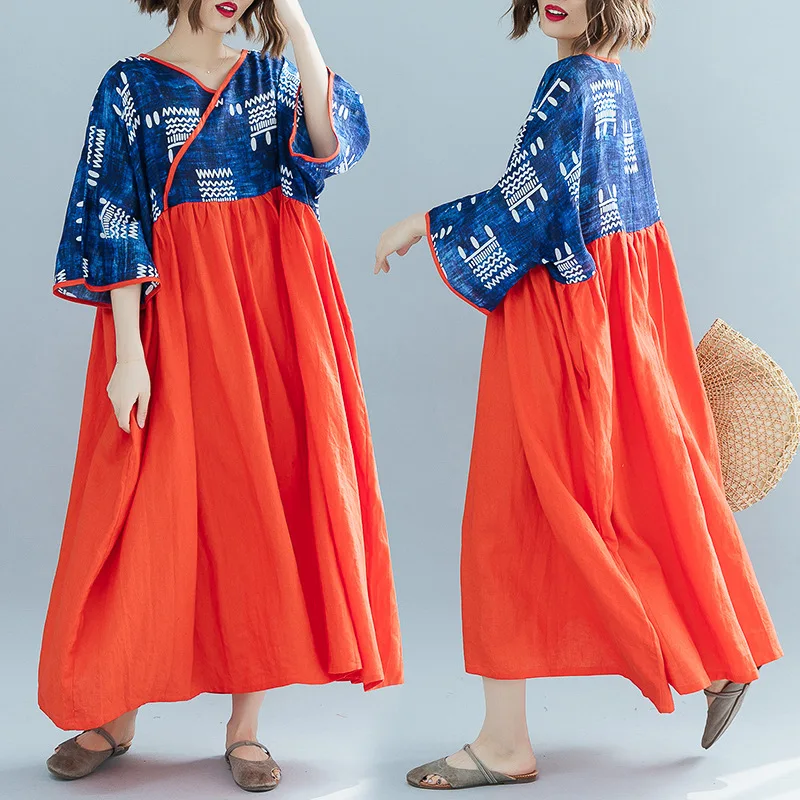 

2019 Spring New Style Retro Xie Jin Joint Loose And Plus-sized Robe Dress