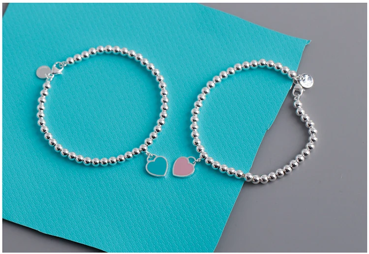 Romantic Europe Style Heart Pendant Necklace blue Pink bracelet Double Heart Link Chain Necklace For Woman Jewelry