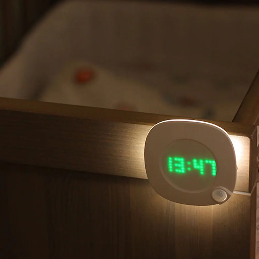 

HOT LED Smart Night Light Human Body Induction Time Display Magnetic Wall Lamp for Bedroom LSF99
