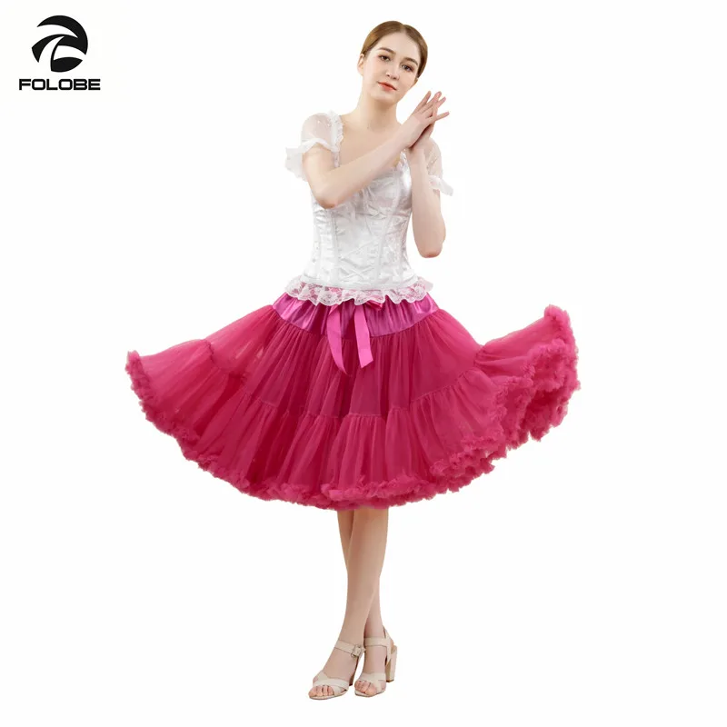fuchsia FOLOBE, для взрослых, 55 см, пышная Одежда для танцев, для вечеринки, для выпускного, юбки-пачки, фатиновые юбки, Нижняя юбка для женщин и девочек, Faldas Saias TT009 - Цвет: fuchsia