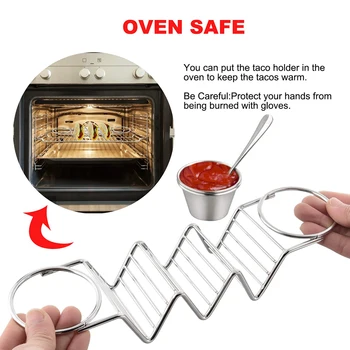 

New Taco Stand Up Holders Stylish Stainless Steel Taco Holder Stand with 2 Salad Cups 1 Set Kitchen Accessories