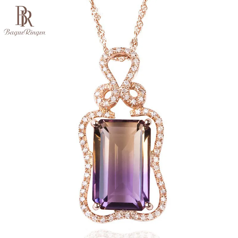 Bague Ringen, роскошное геометрическое серебро 925, ювелирное изделие, цветной драгоценный камень, прямоугольник, Аметрин, ожерелье для женщин, цвет розового золота