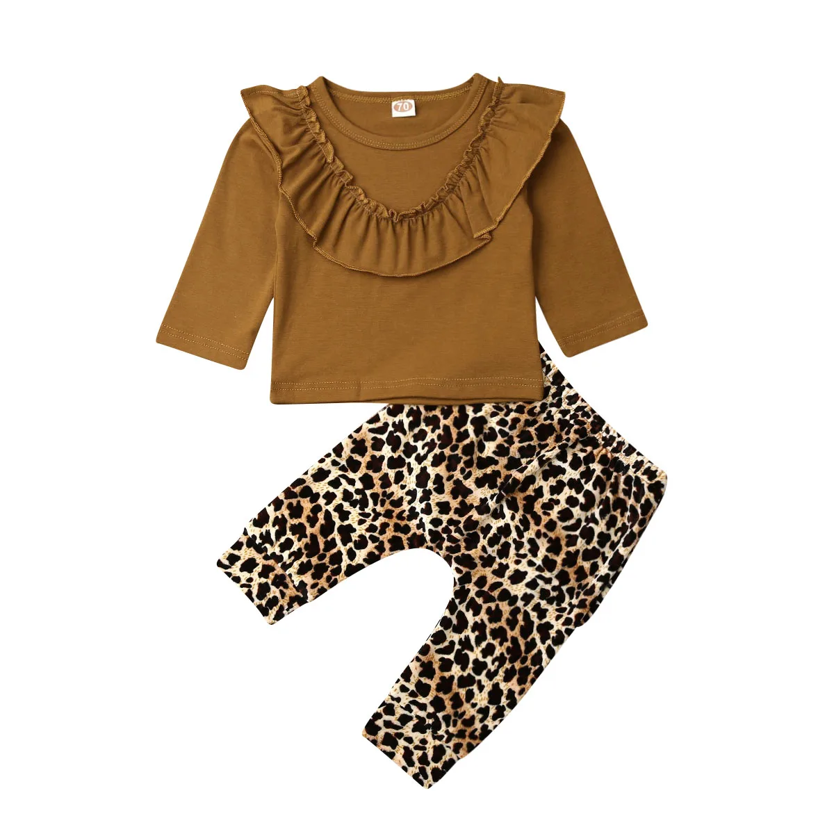 2 предмета; одежда с леопардовым принтом для новорожденных девочек; топ с оборками; длинные штаны; комплект одежды