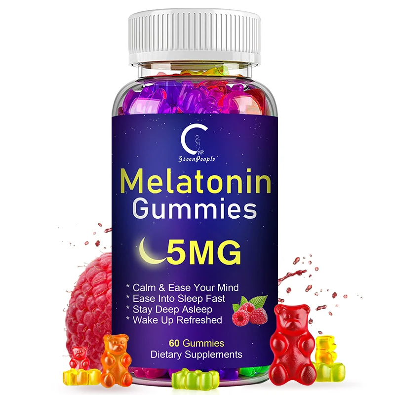 GP Greenpeople-gomitas de Melatonina para dormir para adultos, ayuda para dormir por la noche, alivio del estrés, vitamina B6, 60 unidades