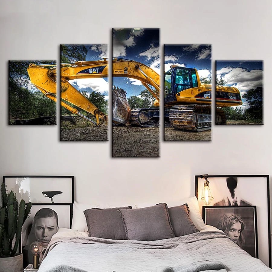 

full square round Diamond Painting 5 Pieces Excavator Pictures diamond Embroidery full display 5d diy diamond mosaic decor home