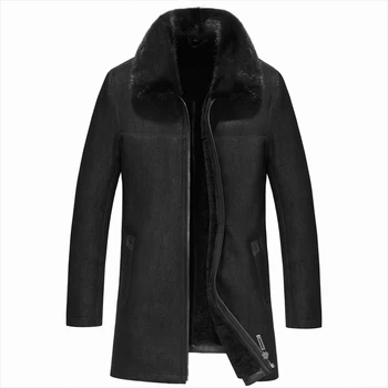 

Men's Winter Jacket Real mink Fur collar Coat woolen Parka Men Clothes 2019 Mens Luxury Warm Jacktes Plus Size