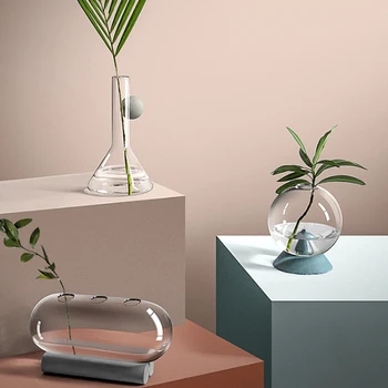 

Ins European creative glass vase geometry transparent hydroponic plant vase terrarium tabletop ornaments home decorations