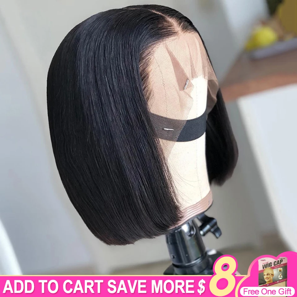 Cut Rate Bob Wigs Human-Hair Lace-Front 16inch AIRCABIN Straight Brazilian Deep-Middle-Part Natural-Color Vq1jzM8B