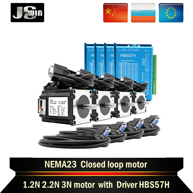 

4Kit Nema 23 Stepper Motor：3.5A 1.2N 2.2N 3N 2 Phase Closed-Loop Motor + HBS57H Hybrid Driver+ 350w36v Power+MACH3 Board For CNC