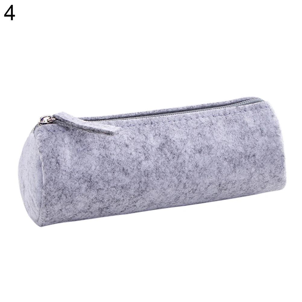 Round/Flat Large Capacity Zipper Felt Cute Pencil Case Student Stationery Storage Kawaii Pen Bag Pencil Case For Girls